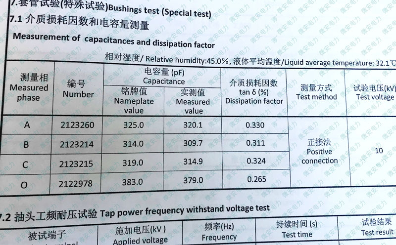 变压器套管介质损耗测试报告