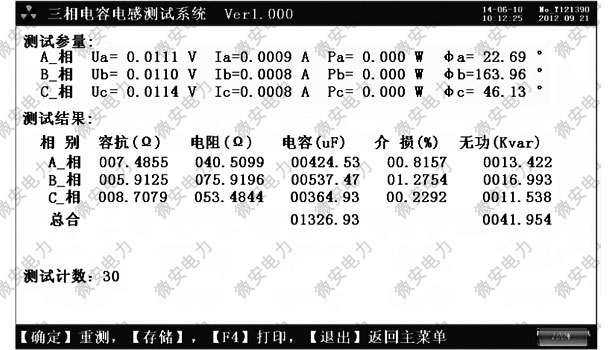 电容量测试结果